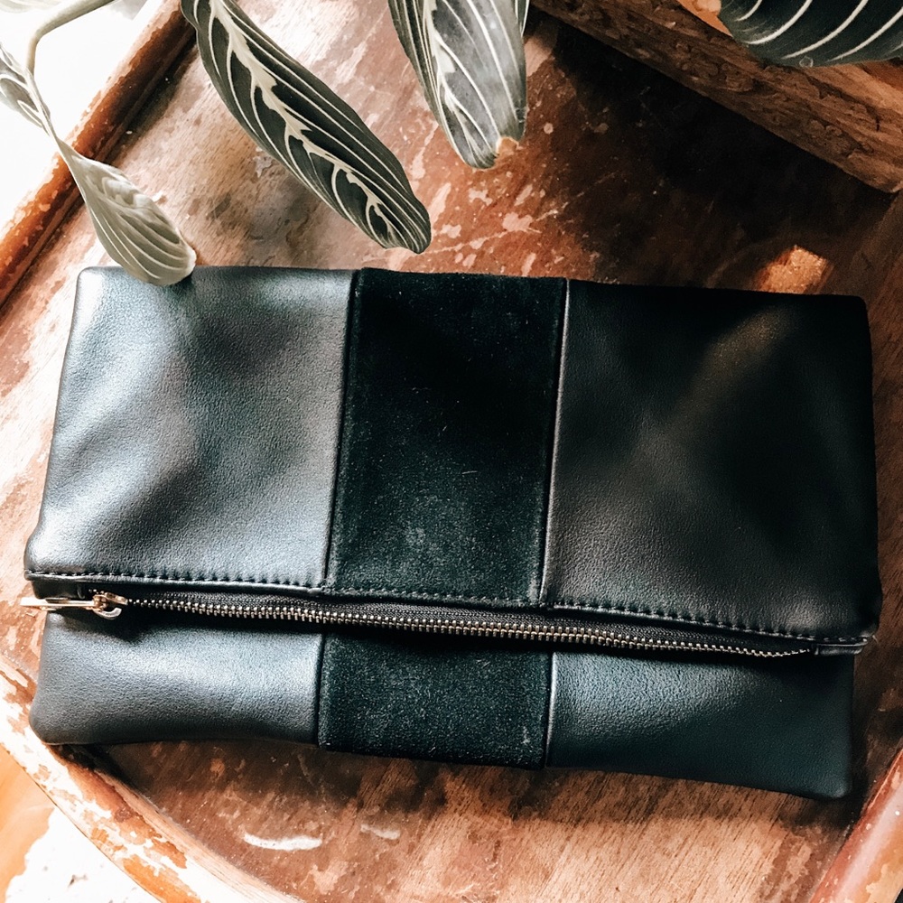 Black leather and suede clutch